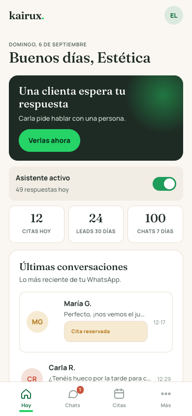 Panel Kairux — pantalla Hoy